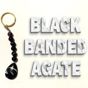 Black Banded Agate & Amethyst Keychain – Grounding & Spiritual Clarity